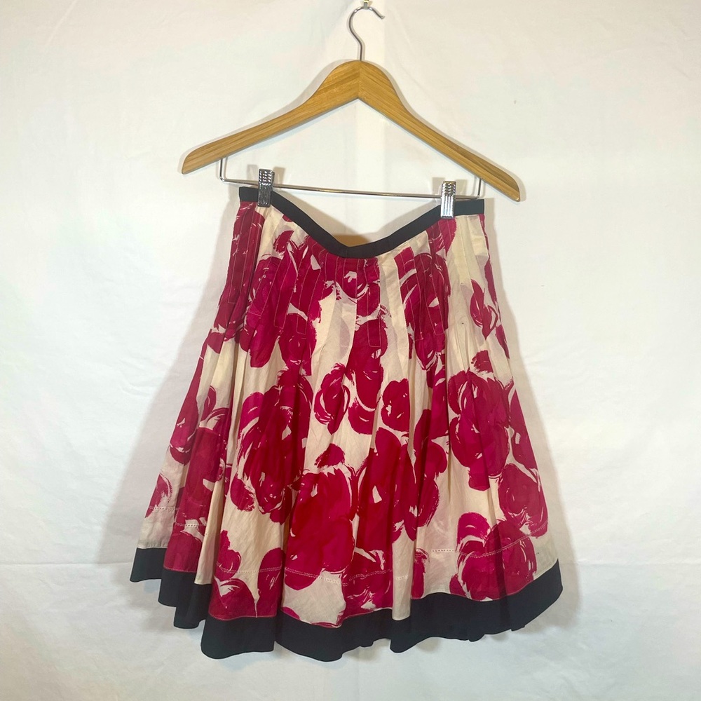 Red and White Floral Skirt- Medium